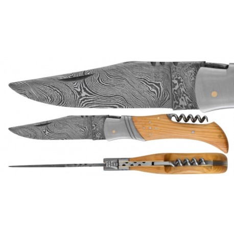 DAMAS - Couteau 11,5 cm avec tire bouchon - teck