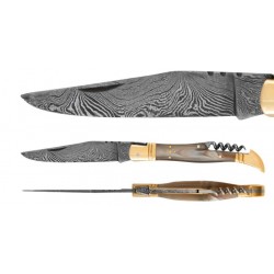 DAMAS - Couteau 12 cm avec tire bouchon - corne blonde