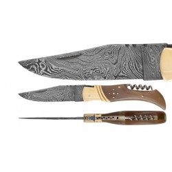 DAMAS - Couteau 11,5 cm avec tire bouchon - corne blonde