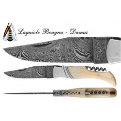 DAMAS - Couteau 11,5 cm avec tire bouchon - os