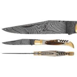DAMAS - Couteau 12 cm avec tire bouchon - bois de cerf